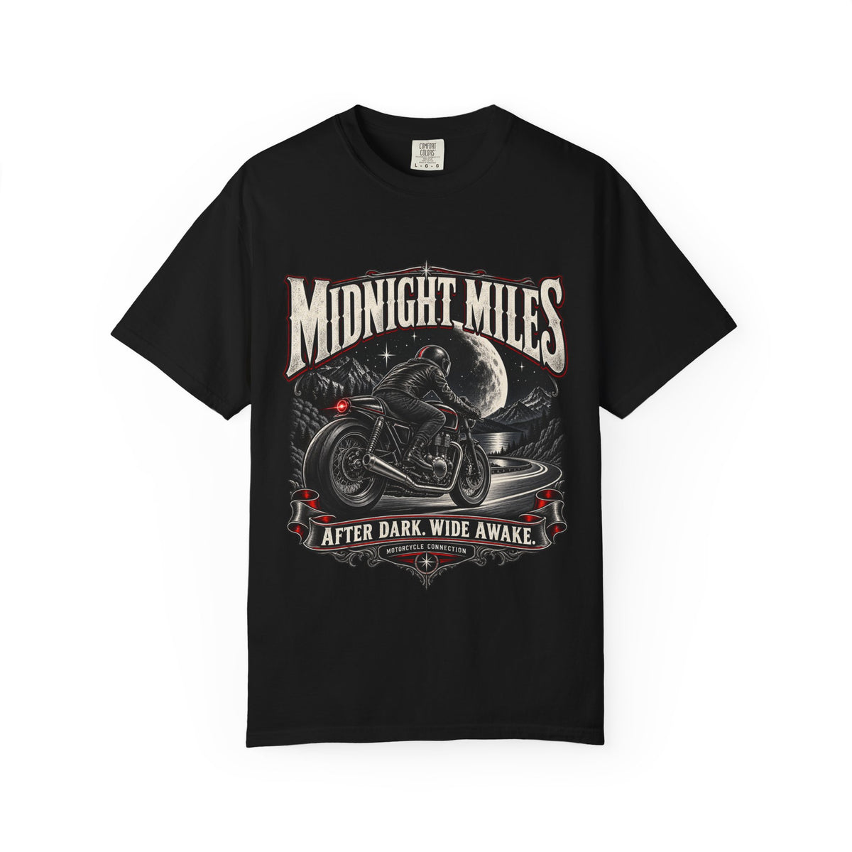 Midnight Miles Motorcycle Graphic Tee | Comfort Colors 1717