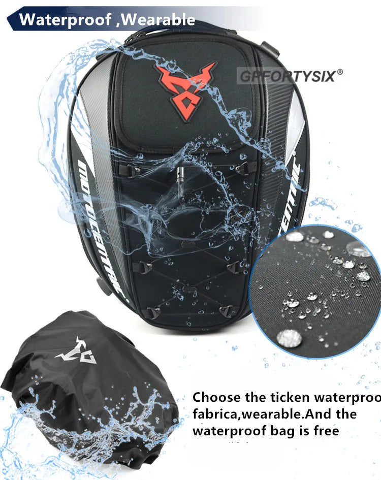 MOTOCENTRIC Waterproof Motorcycle Tail Bag – Expandable Rear Seat & Helmet Backpack