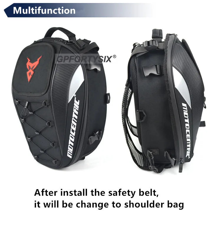 MOTOCENTRIC Waterproof Motorcycle Tail Bag – Expandable Rear Seat & Helmet Backpack