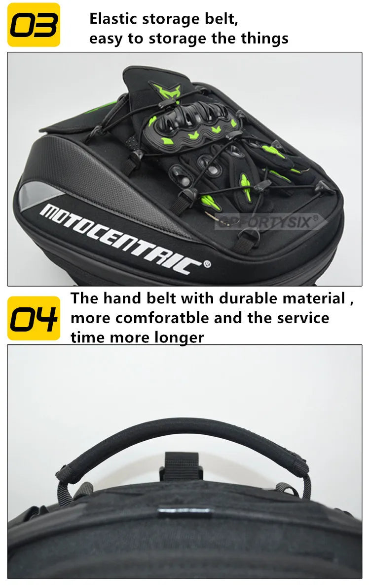 MOTOCENTRIC Waterproof Motorcycle Tail Bag – Expandable Rear Seat & Helmet Backpack