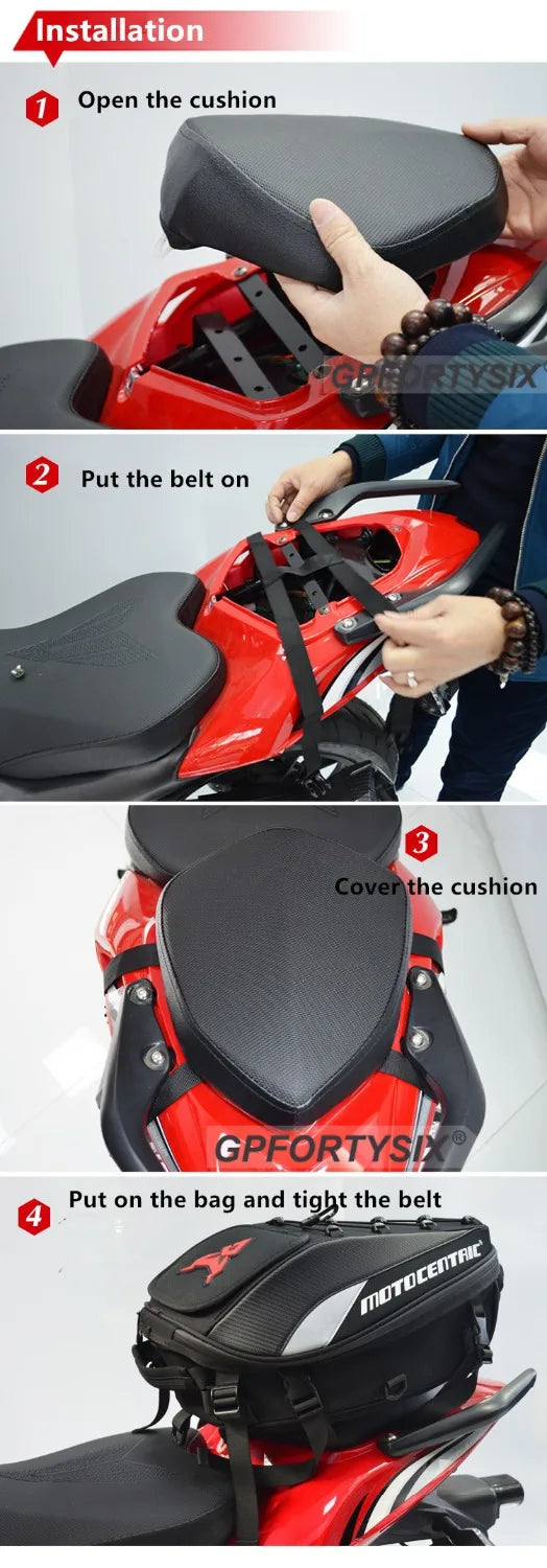 MOTOCENTRIC Waterproof Motorcycle Tail Bag – Expandable Rear Seat & Helmet Backpack