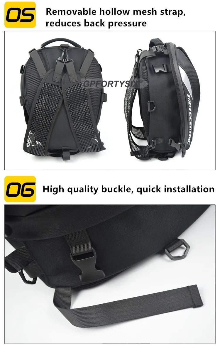 MOTOCENTRIC Waterproof Motorcycle Tail Bag – Expandable Rear Seat & Helmet Backpack