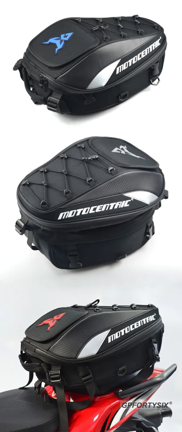 MOTOCENTRIC Waterproof Motorcycle Tail Bag – Expandable Rear Seat & Helmet Backpack