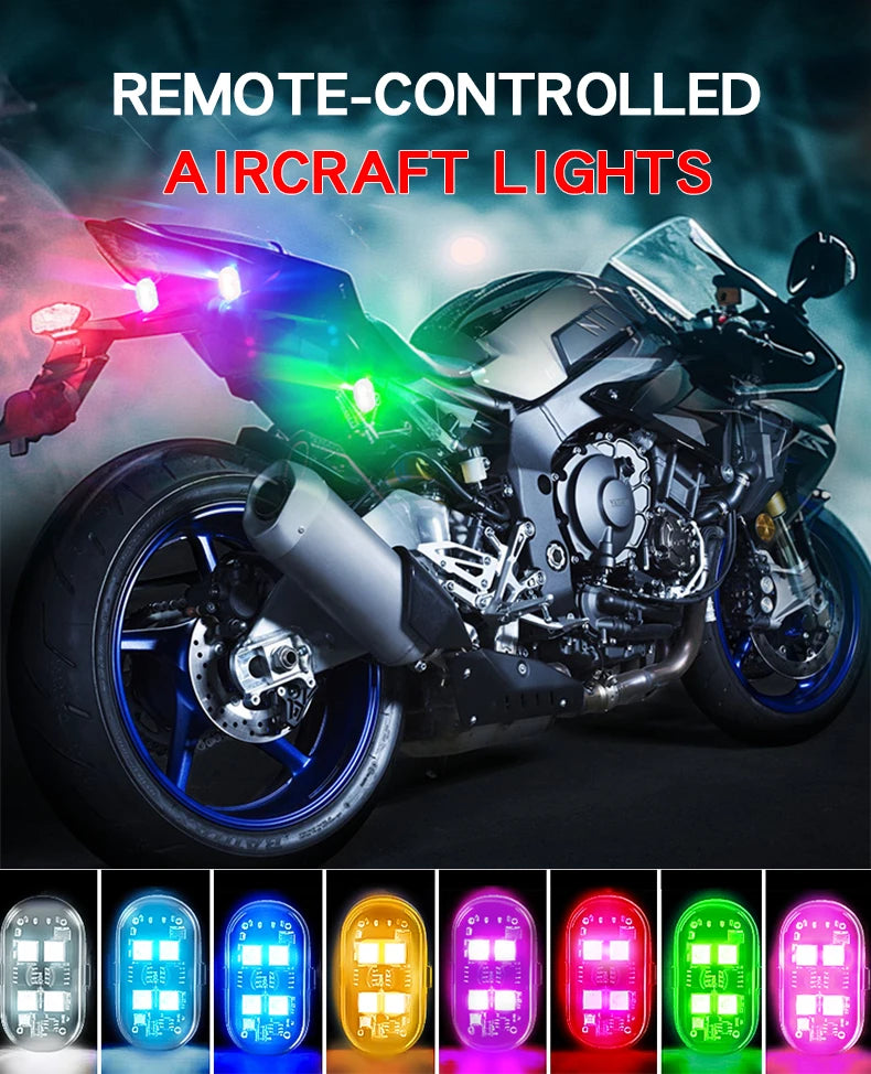 RGB LED Strobe Warning Light – USB Rechargeable Wireless Motorcycle & Drone Light