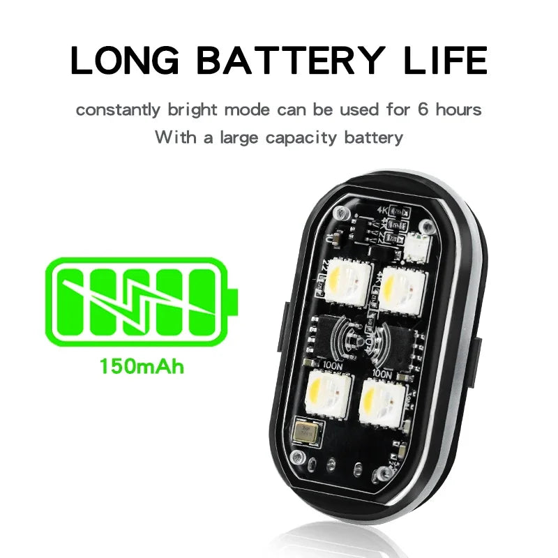 RGB LED Strobe Warning Light – USB Rechargeable Wireless Motorcycle & Drone Light