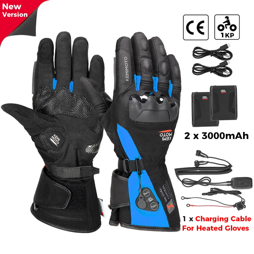 Rechargeable Heated Motorcycle Gloves – Waterproof Winter Riding Gloves with 3 Heat Settings