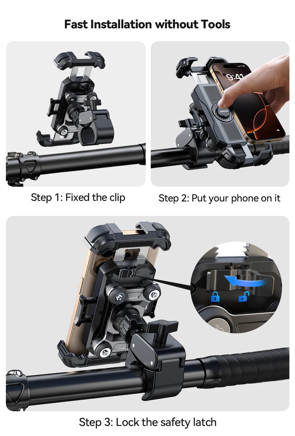 Anti-Vibration Motorcycle Phone Mount – 360° Adjustable Handlebar Holder (JR-ZS498)