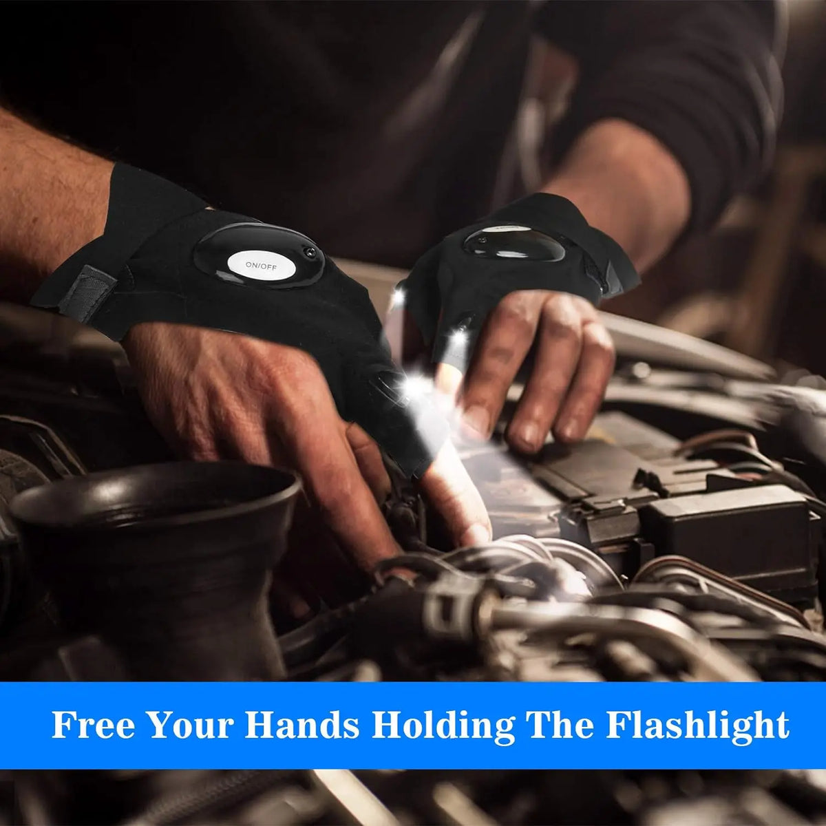 LED Flashlight Fingerless Gloves – Waterproof Half-Finger Work & Outdoor Gloves
