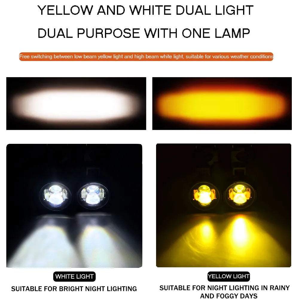 100W Dual-Color LED Motorcycle Fog & Auxiliary Driving Lights – Pair with Wired Switch