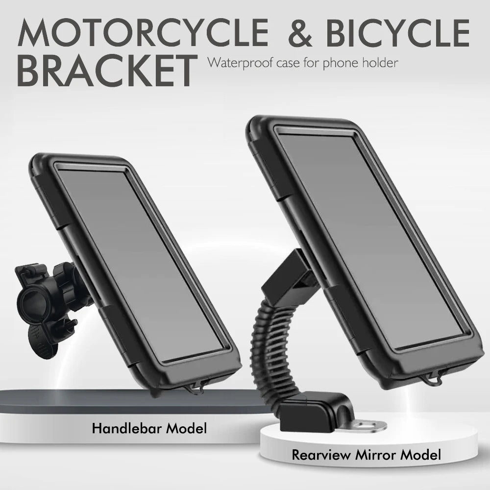 Waterproof Motorcycle Phone Holder – Handlebar & Mirror Mount with Navigation Cover