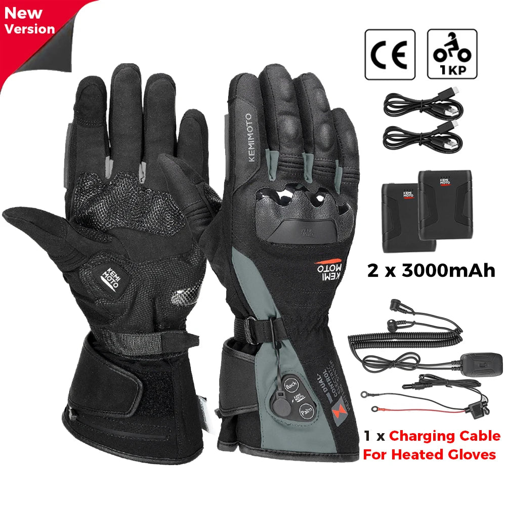 Rechargeable Heated Motorcycle Gloves – Waterproof Winter Riding Gloves with 3 Heat Settings