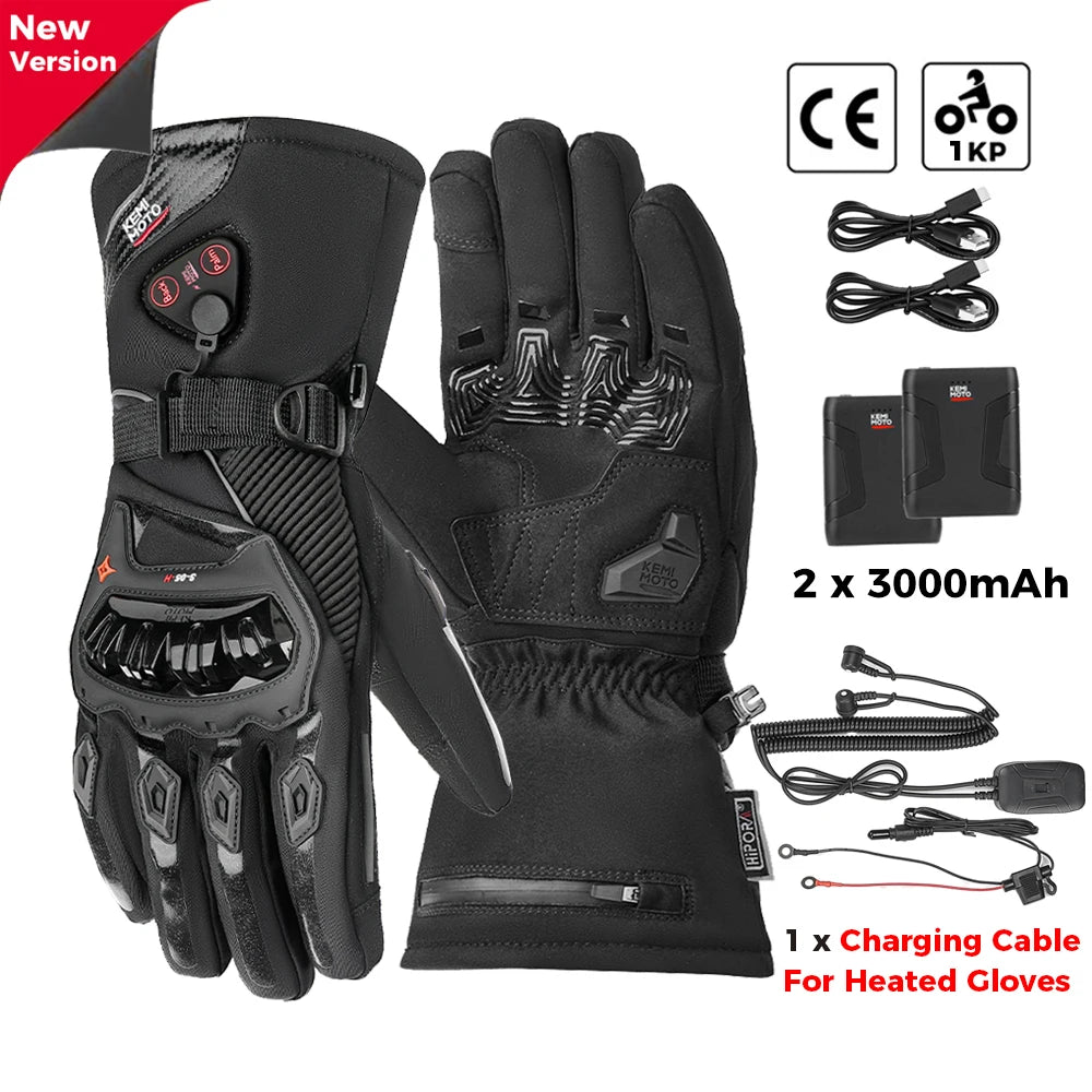 Rechargeable Heated Motorcycle Gloves – Waterproof Winter Riding Gloves with 3 Heat Settings