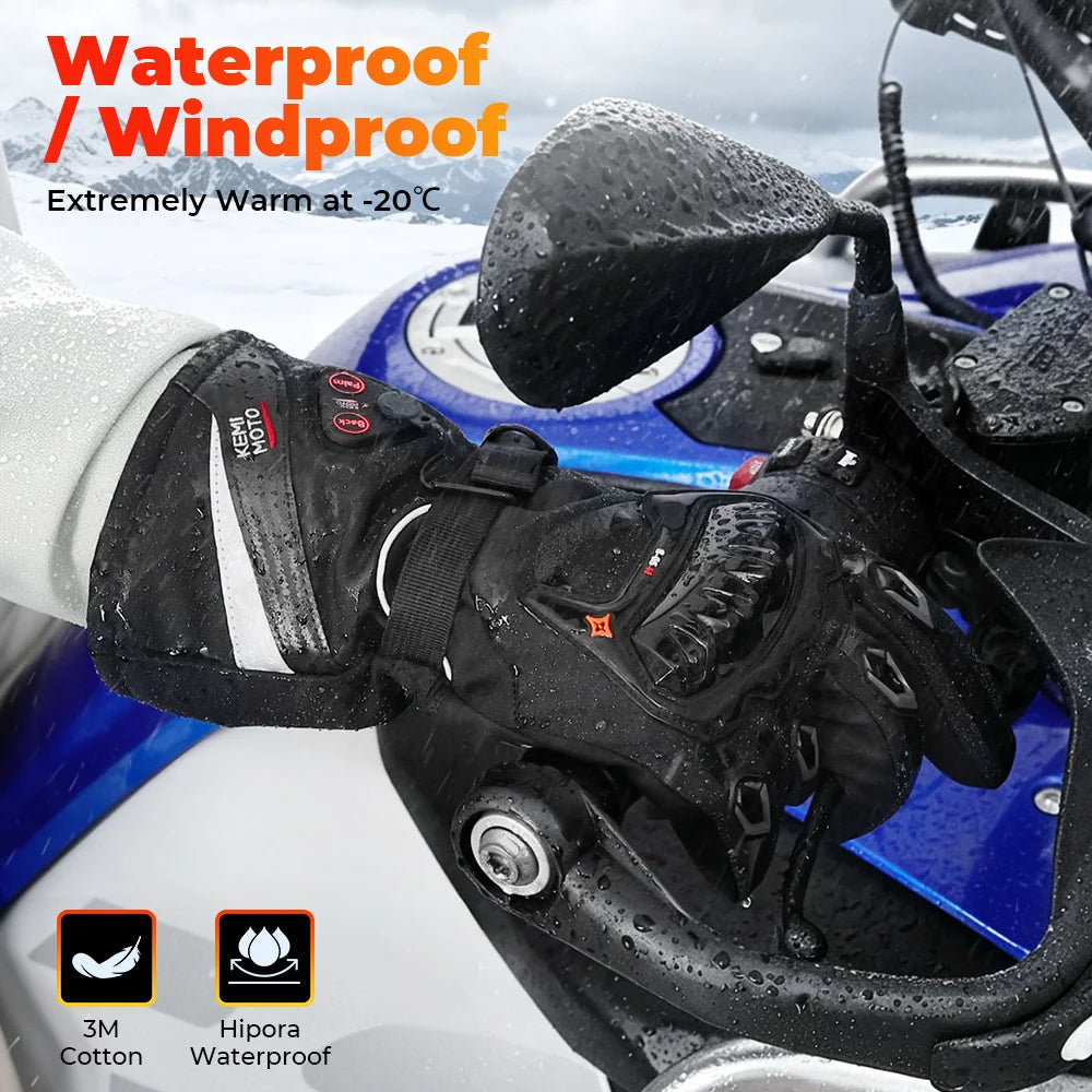 Rechargeable Heated Motorcycle Gloves – Waterproof Winter Riding Gloves with 3 Heat Settings