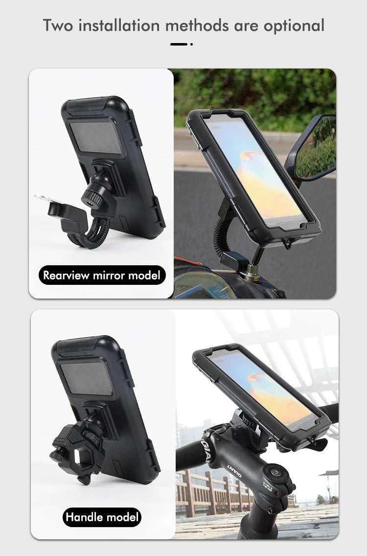 Waterproof Motorcycle Phone Holder – Handlebar & Mirror Mount with Navigation Cover