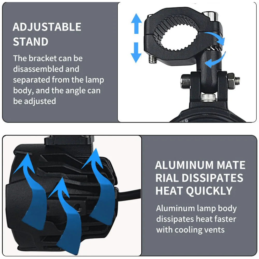 100W Dual-Color LED Motorcycle Fog & Auxiliary Driving Lights – Pair with Wired Switch