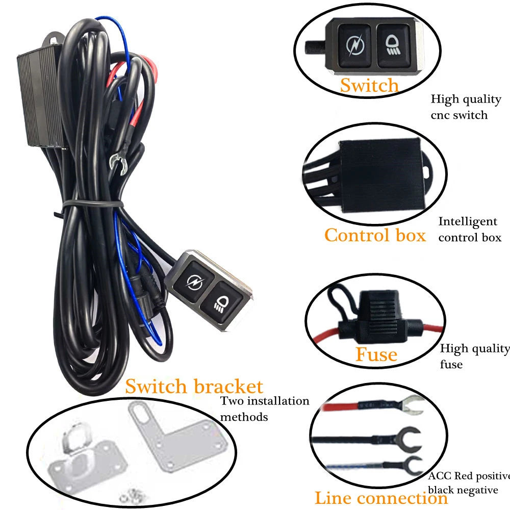 100W Dual-Color LED Motorcycle Fog & Auxiliary Driving Lights – Pair with Wired Switch