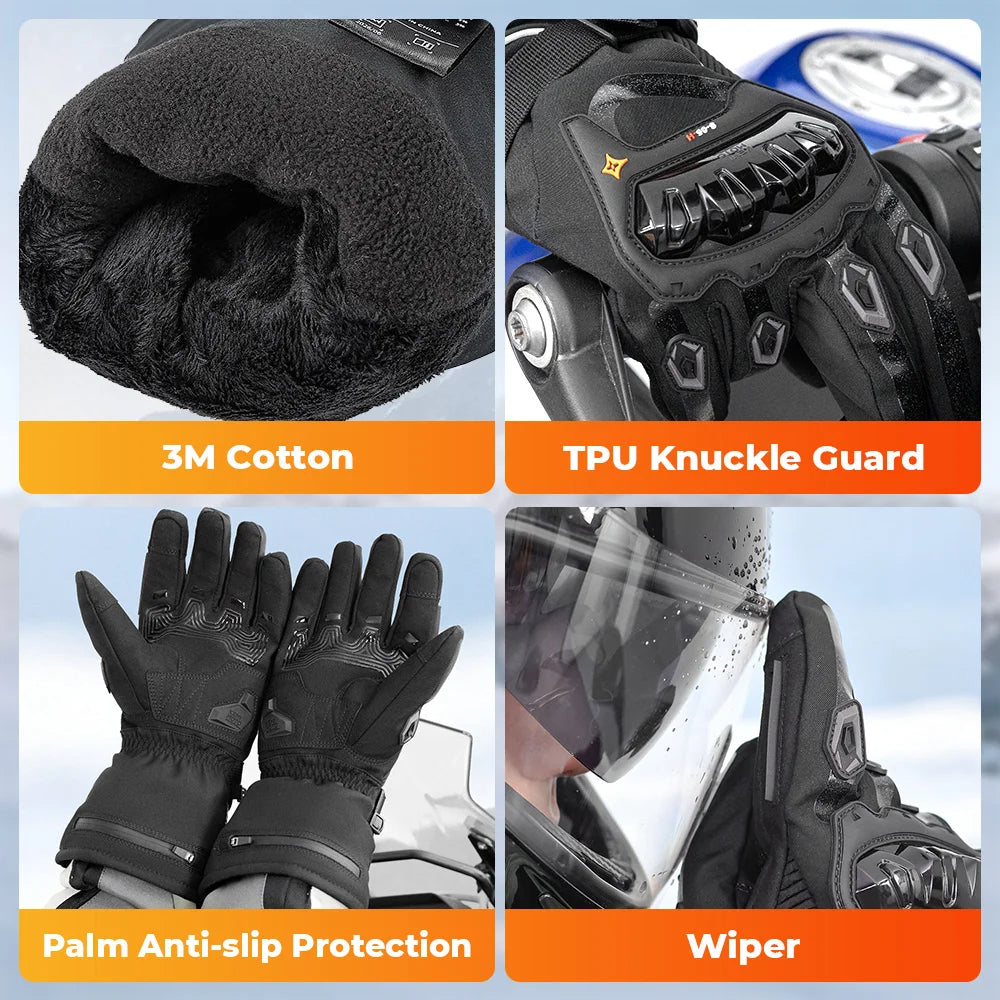 Rechargeable Heated Motorcycle Gloves – Waterproof Winter Riding Gloves with 3 Heat Settings