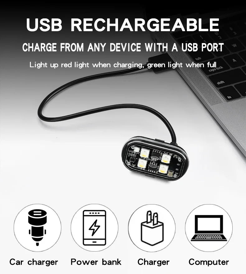 RGB LED Strobe Warning Light – USB Rechargeable Wireless Motorcycle & Drone Light