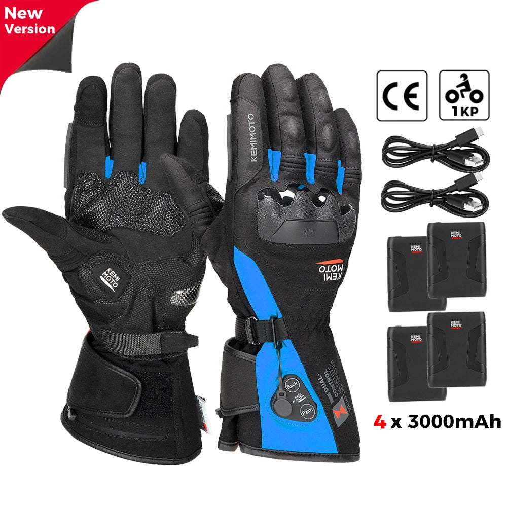 Rechargeable Heated Motorcycle Gloves – Waterproof Winter Riding Gloves with 3 Heat Settings