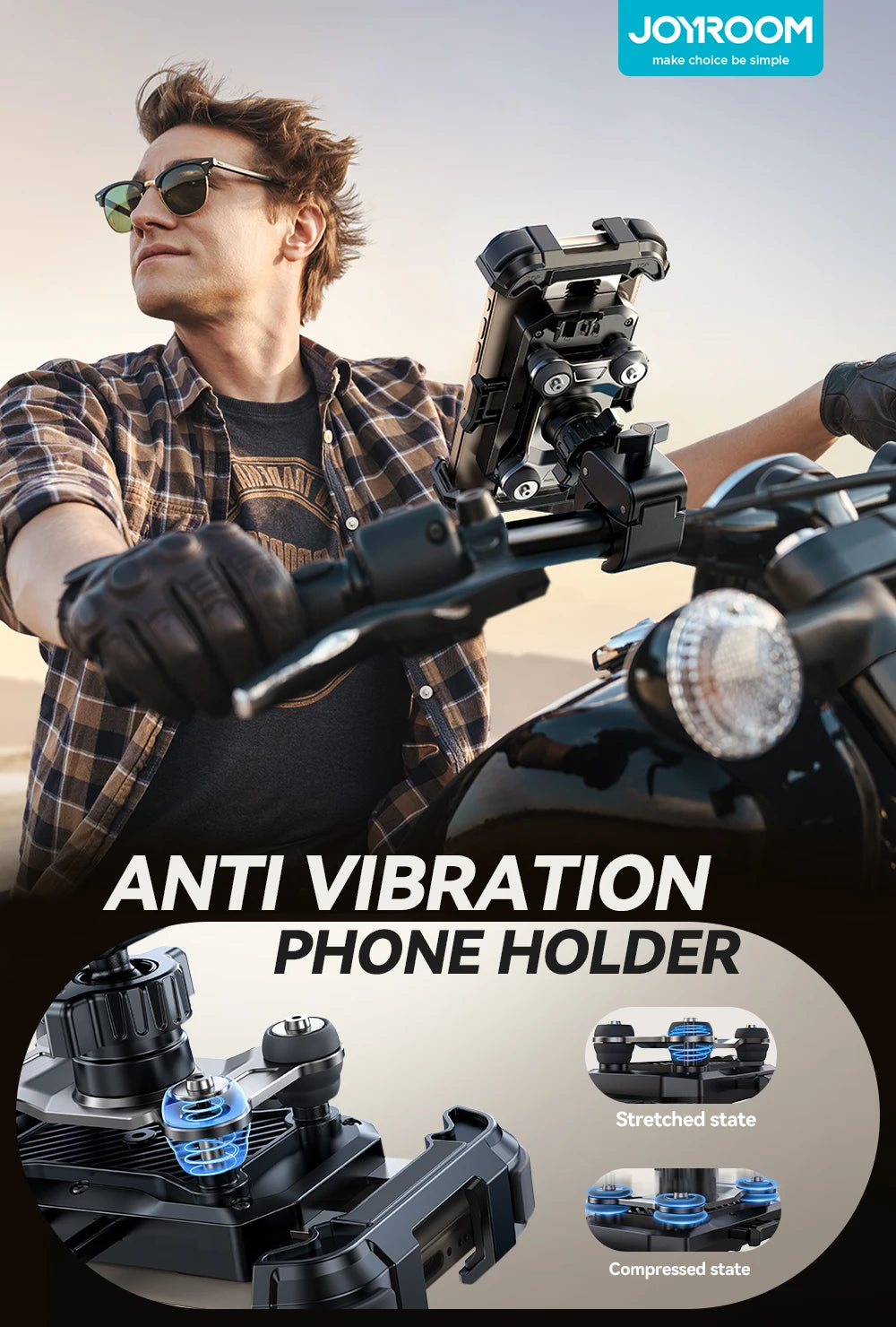 Anti-Vibration Motorcycle Phone Mount – 360° Adjustable Handlebar Holder (JR-ZS498)