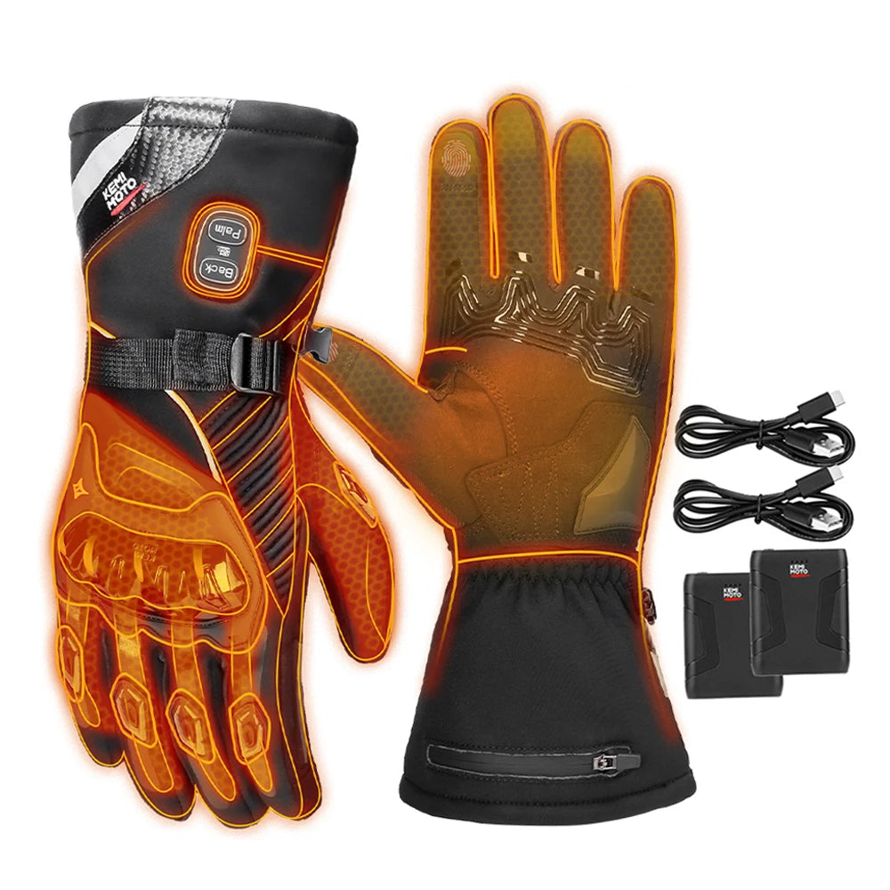 Rechargeable Heated Motorcycle Gloves – Waterproof Winter Riding Gloves with 3 Heat Settings