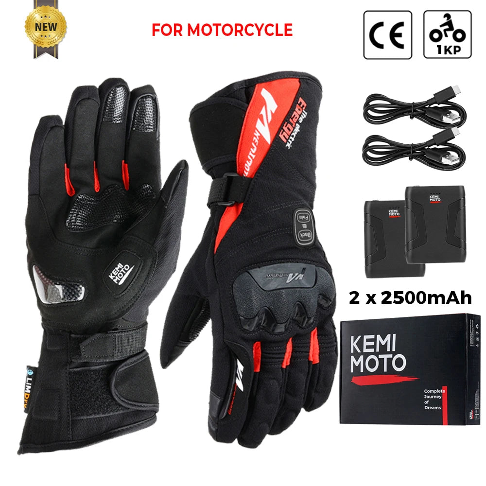 Rechargeable Heated Motorcycle Gloves – Waterproof Winter Riding Gloves with 3 Heat Settings