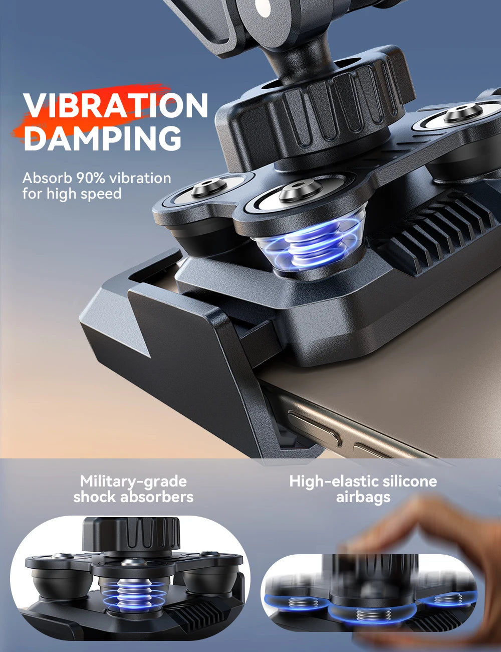 Dual Vibration Dampener Motorcycle Phone Mount – Military-Grade Shock Absorption