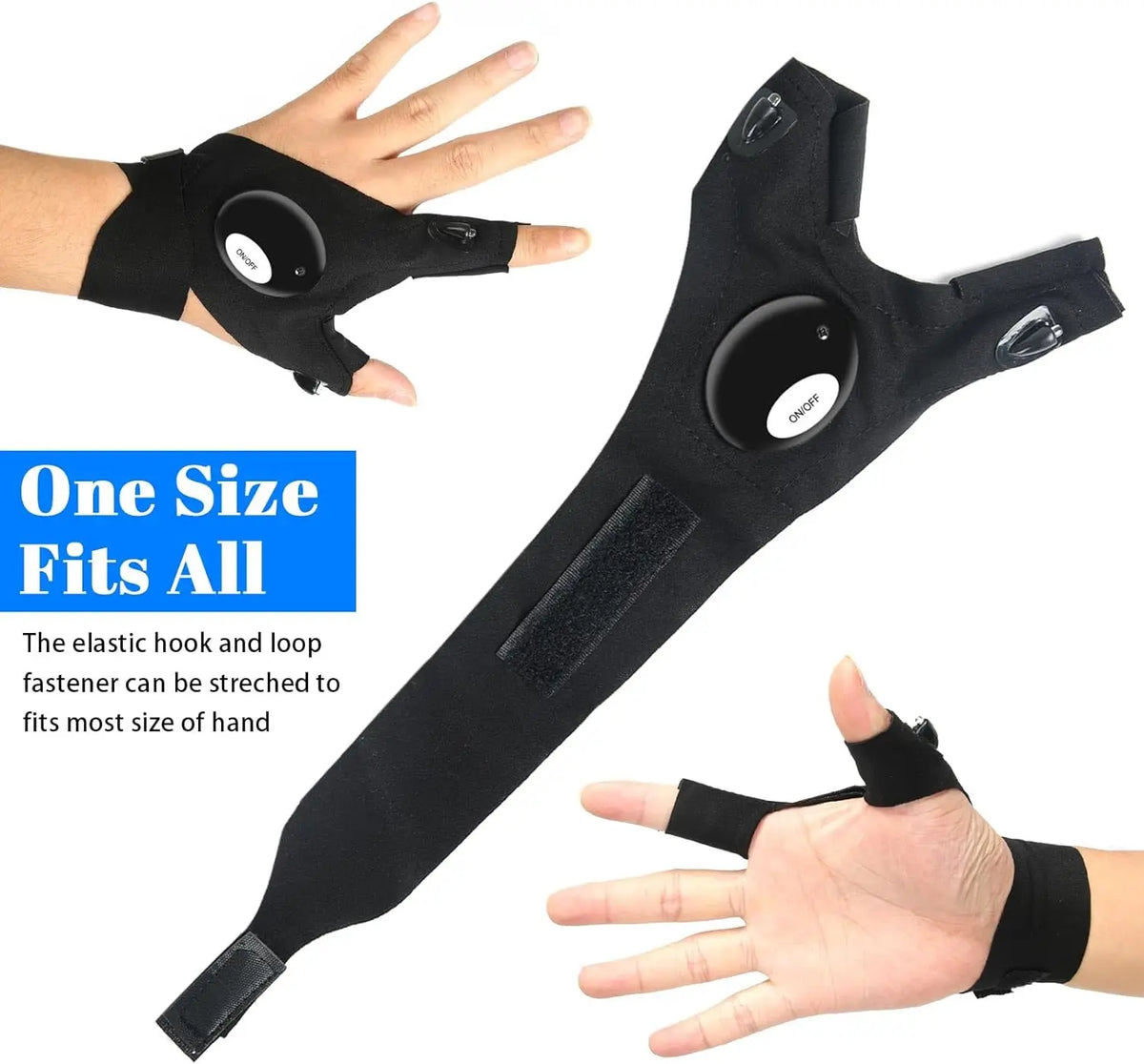 LED Flashlight Fingerless Gloves – Waterproof Half-Finger Work & Outdoor Gloves