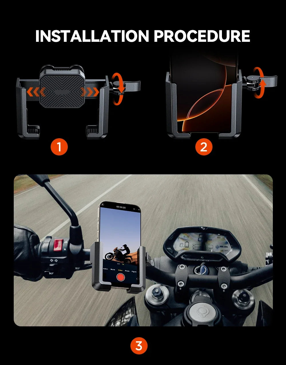Dual Vibration Dampener Motorcycle Phone Mount – Military-Grade Shock Absorption