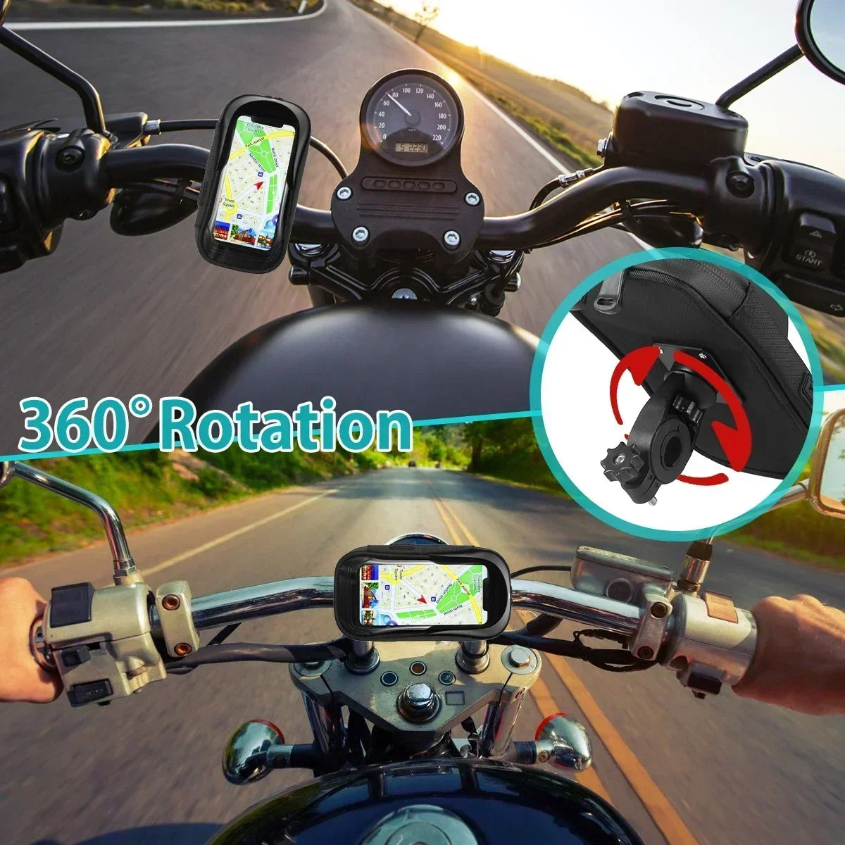 Waterproof Motorcycle Phone Holder – 360° Handlebar Mount