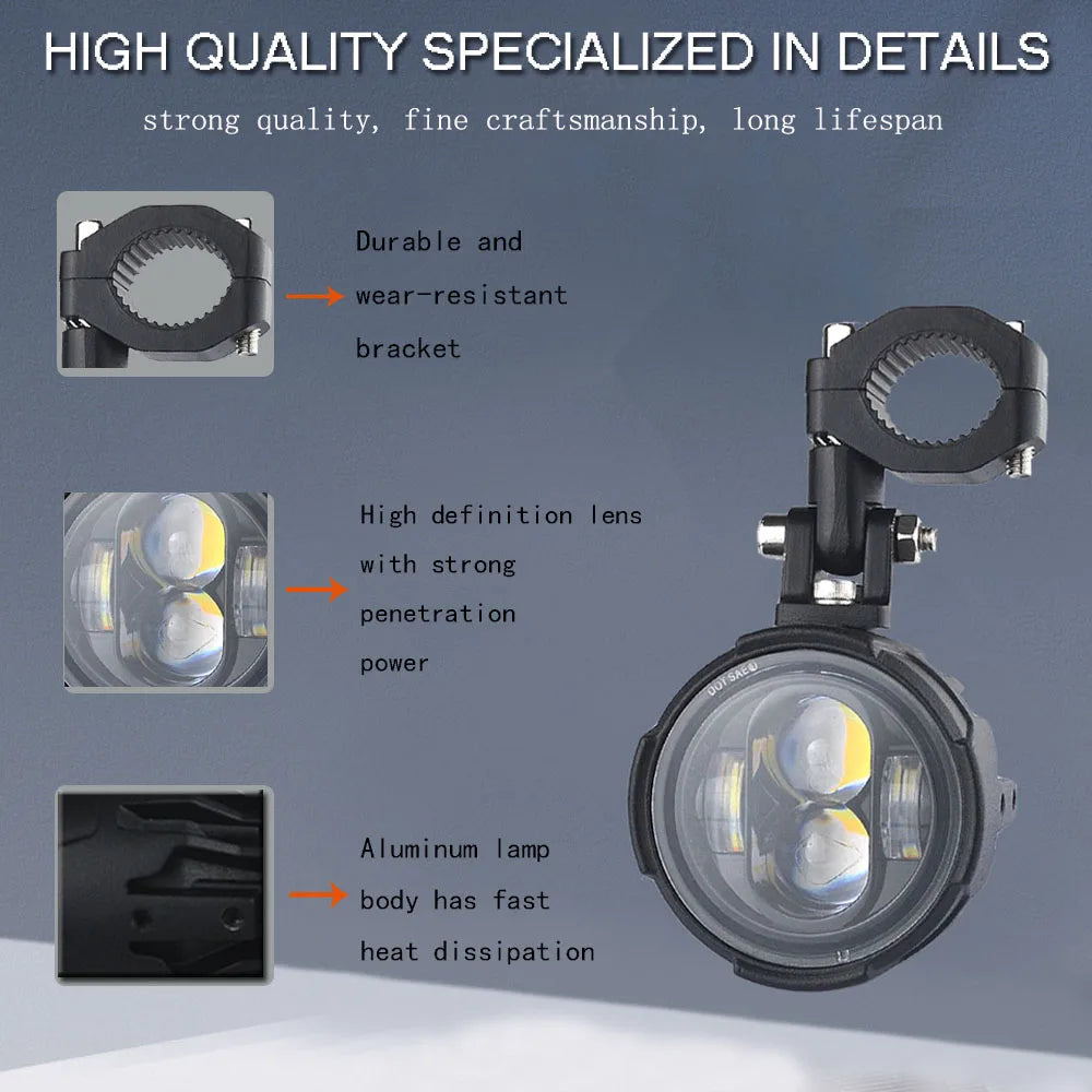 100W Dual-Color LED Motorcycle Fog & Auxiliary Driving Lights – Pair with Wired Switch