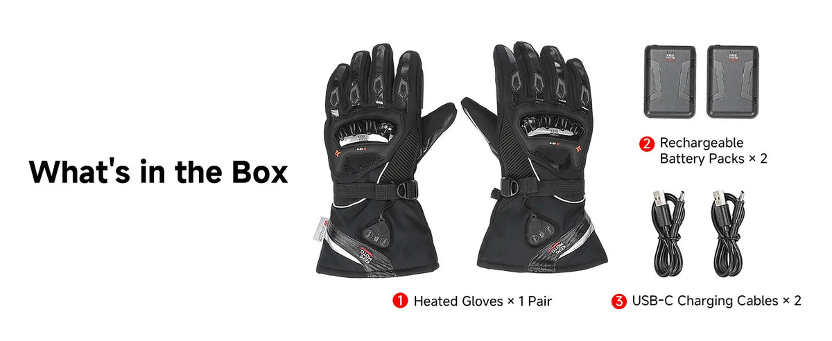 Rechargeable Heated Motorcycle Gloves – Waterproof Winter Riding Gloves with 3 Heat Settings