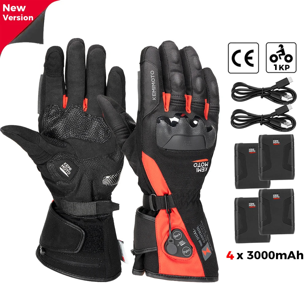 Rechargeable Heated Motorcycle Gloves – Waterproof Winter Riding Gloves with 3 Heat Settings
