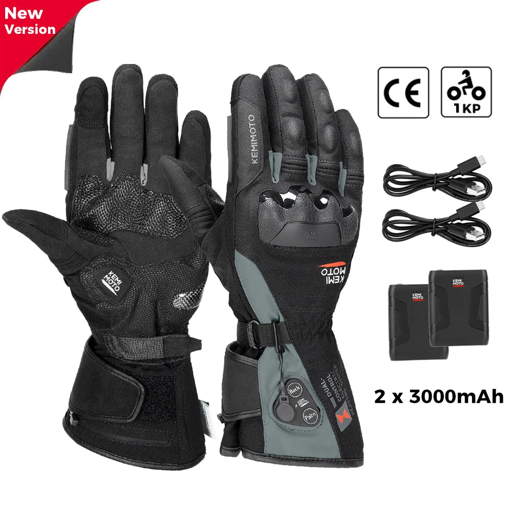 Rechargeable Heated Motorcycle Gloves – Waterproof Winter Riding Gloves with 3 Heat Settings