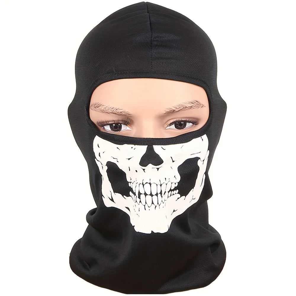 Skull Print Motorcycle Balaclava – Full Face Windproof Helmet Liner