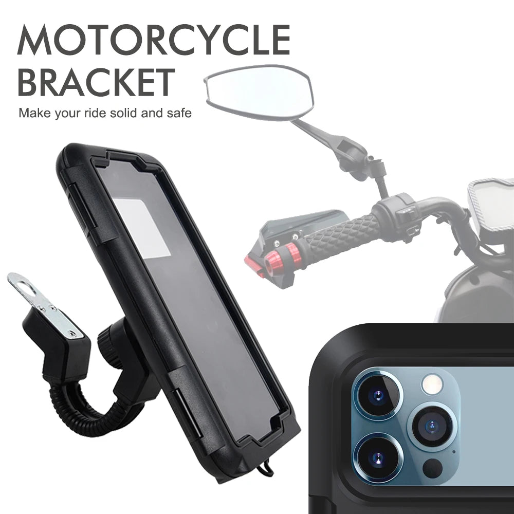 Waterproof Motorcycle Phone Holder – Handlebar & Mirror Mount with Navigation Cover