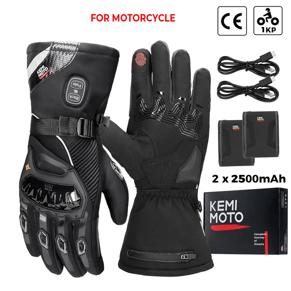 Rechargeable Heated Motorcycle Gloves – Waterproof Winter Riding Gloves with 3 Heat Settings