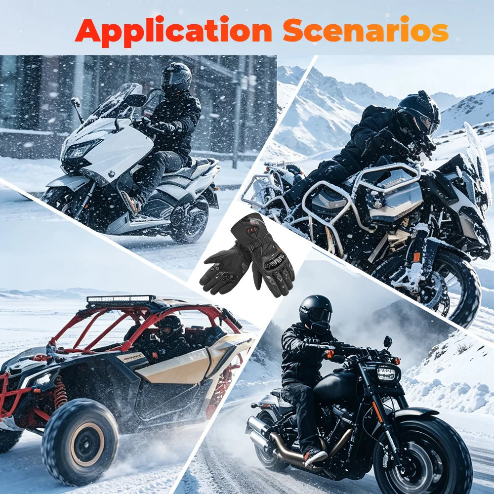 Rechargeable Heated Motorcycle Gloves – Waterproof Winter Riding Gloves with 3 Heat Settings