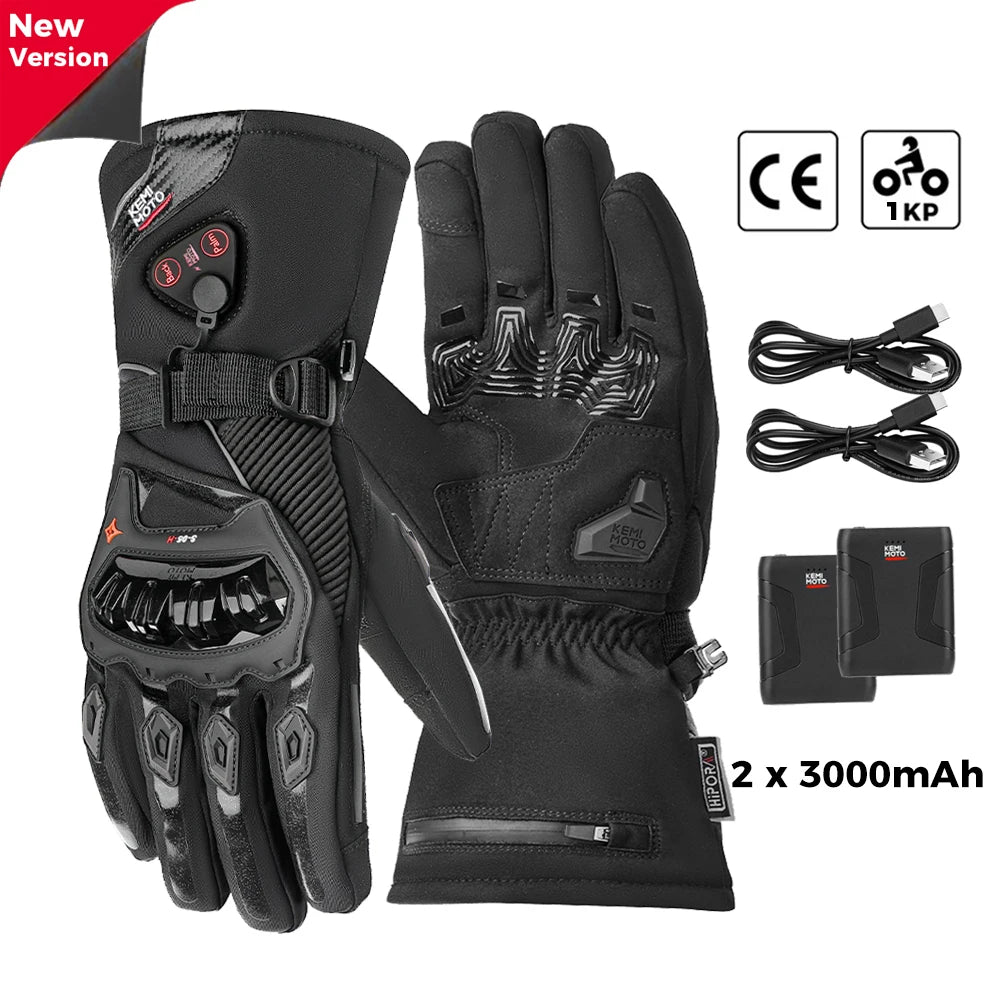 Rechargeable Heated Motorcycle Gloves – Waterproof Winter Riding Gloves with 3 Heat Settings