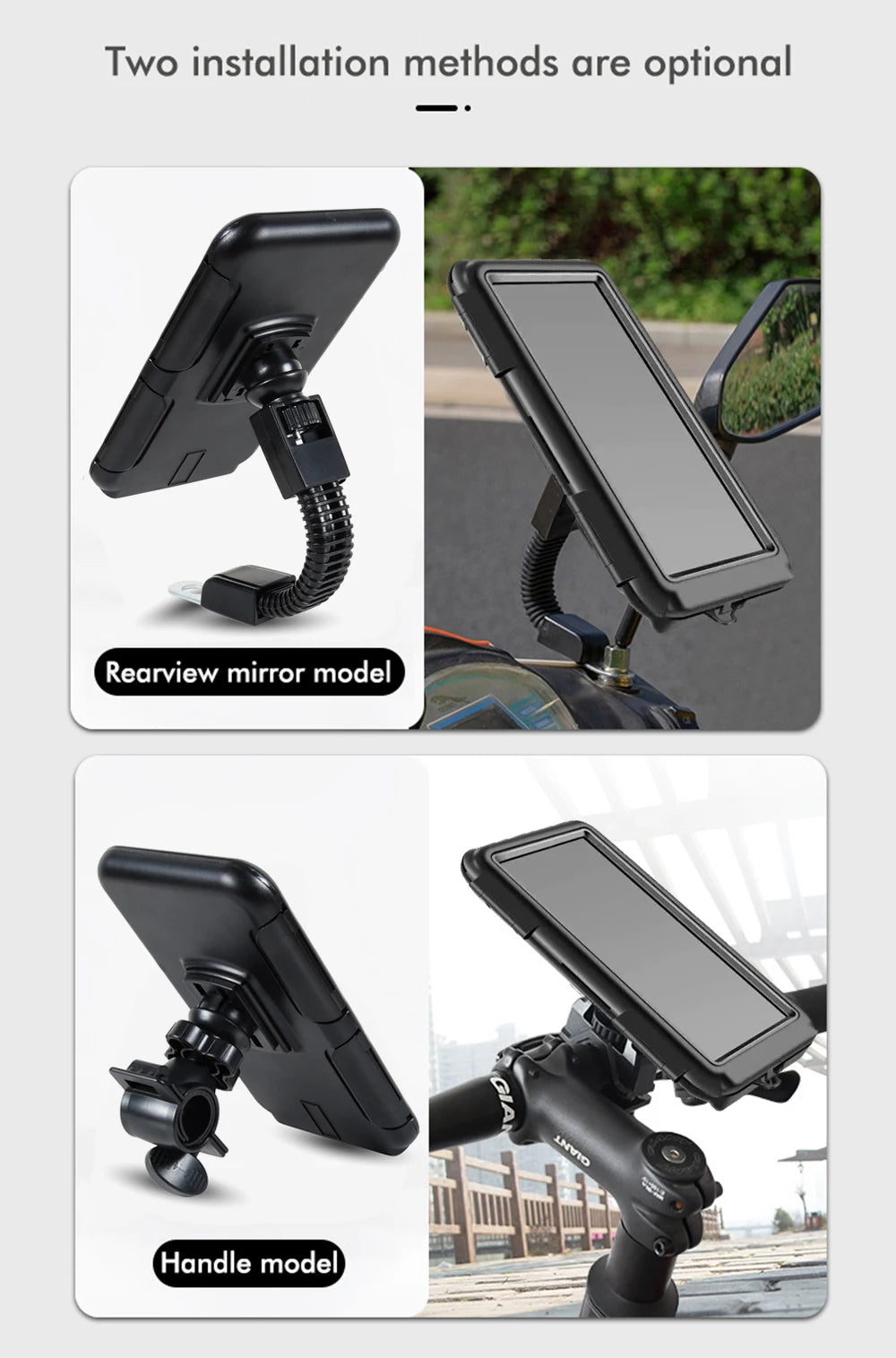 Waterproof Motorcycle Phone Holder – Handlebar & Mirror Mount with Navigation Cover