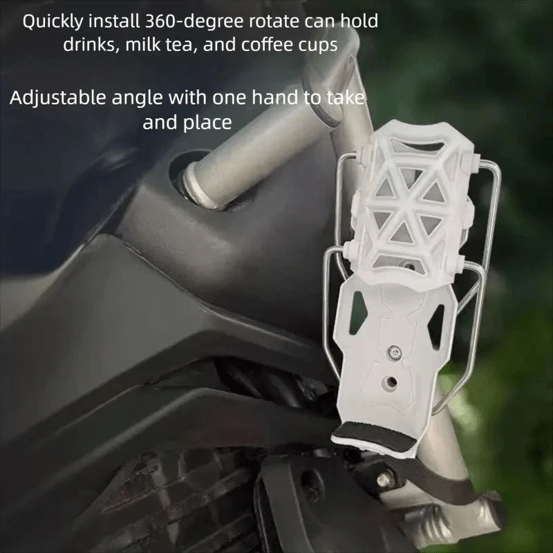 360° Adjustable Motorcycle Cup Holder – Universal Handlebar Water Bottle Cage