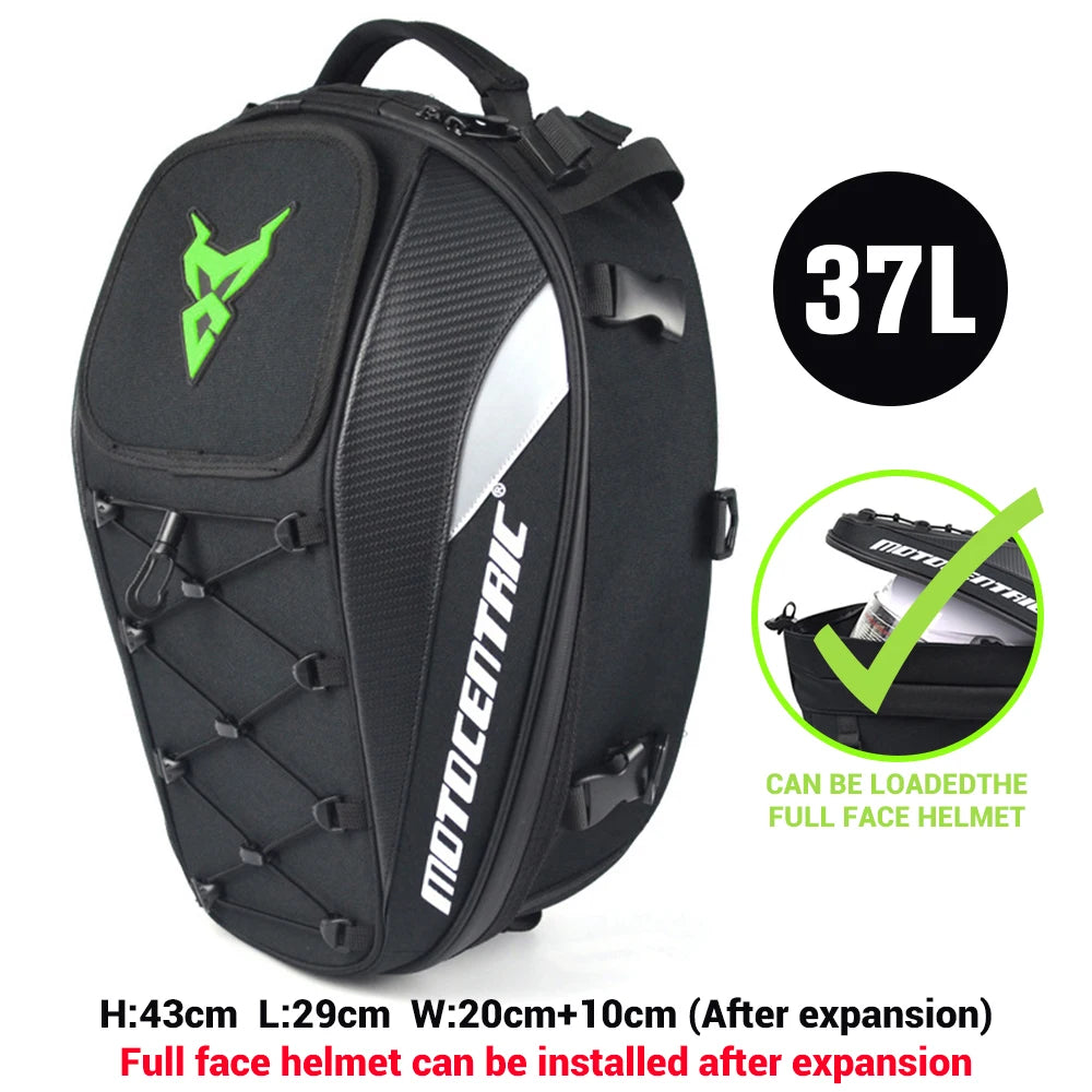 MOTOCENTRIC Waterproof Motorcycle Tail Bag – Expandable Rear Seat & Helmet Backpack
