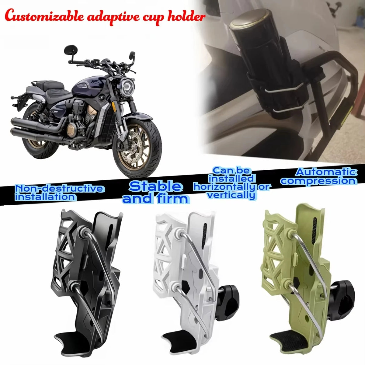 360° Adjustable Motorcycle Cup Holder – Universal Handlebar Water Bottle Cage