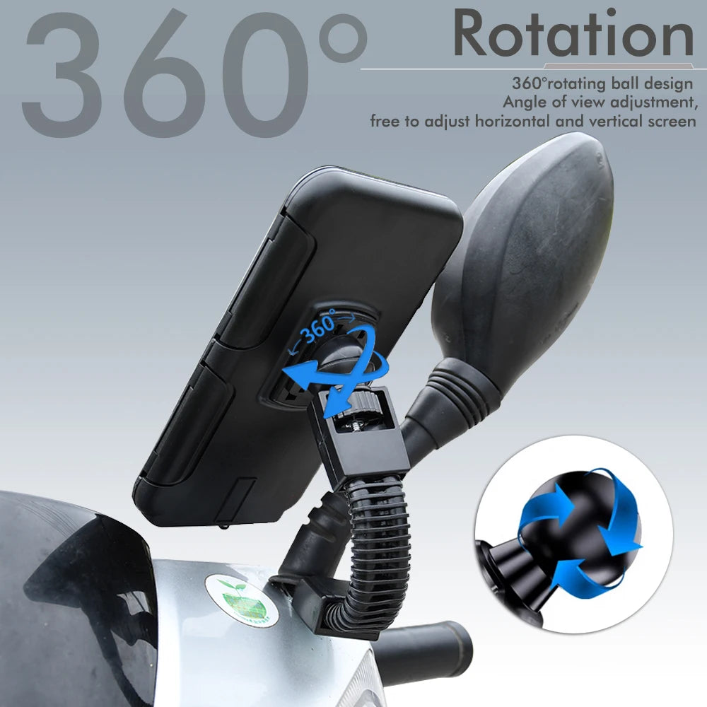 Waterproof Motorcycle Phone Holder – Handlebar & Mirror Mount with Navigation Cover