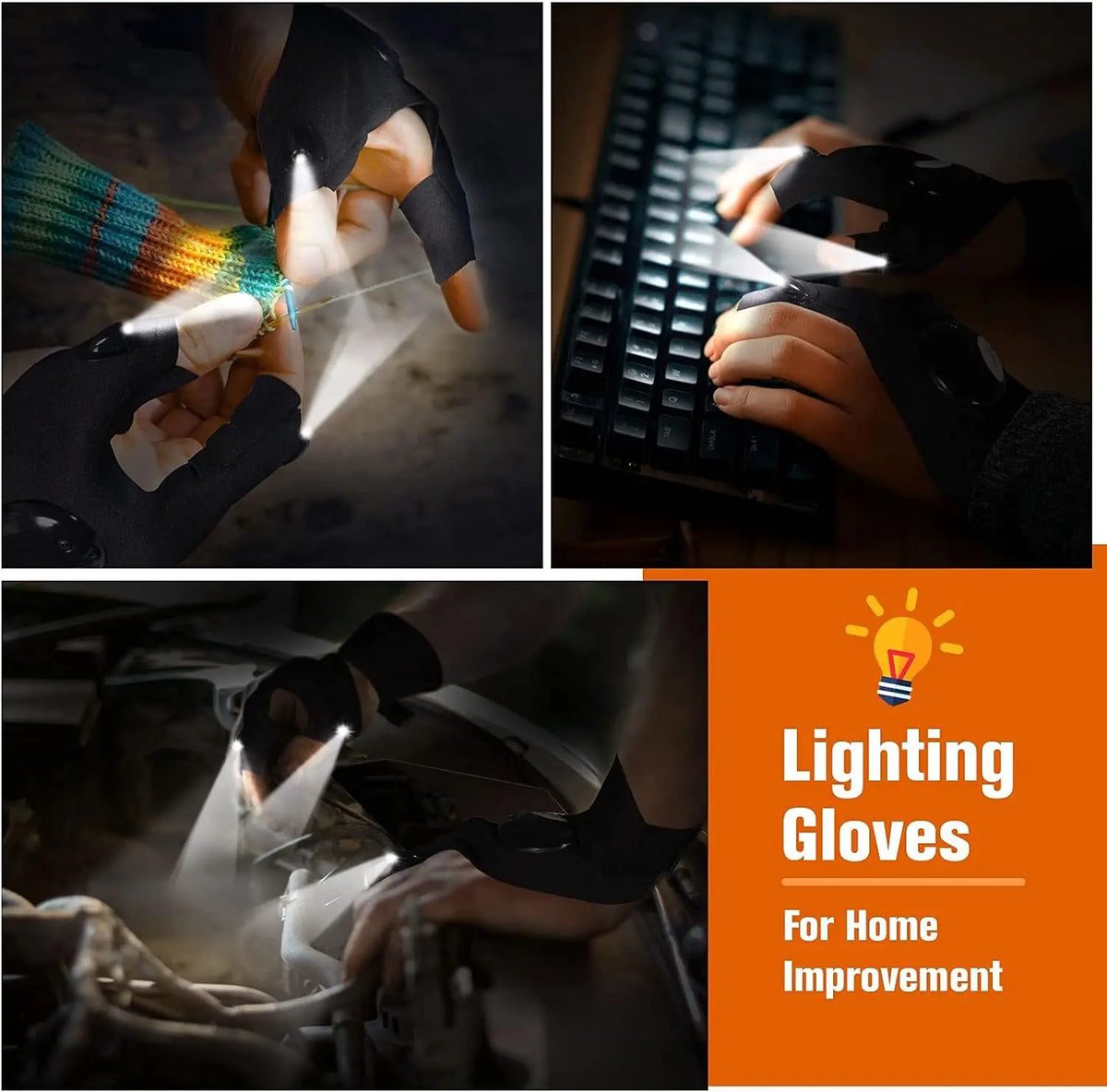 LED Flashlight Fingerless Gloves – Waterproof Half-Finger Work & Outdoor Gloves