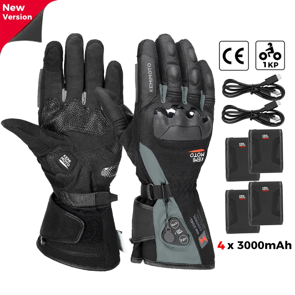Rechargeable Heated Motorcycle Gloves – Waterproof Winter Riding Gloves with 3 Heat Settings