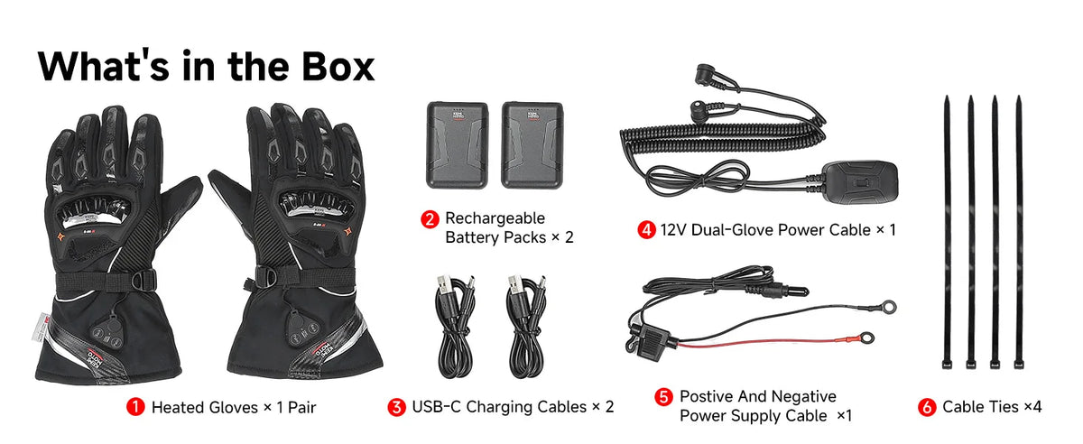 Rechargeable Heated Motorcycle Gloves – Waterproof Winter Riding Gloves with 3 Heat Settings