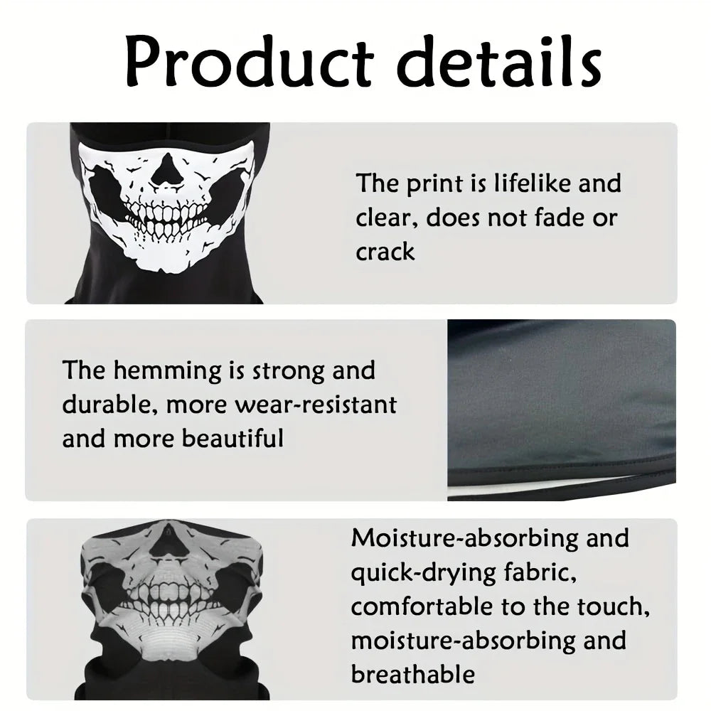 Skull Print Motorcycle Balaclava – Full Face Windproof Helmet Liner