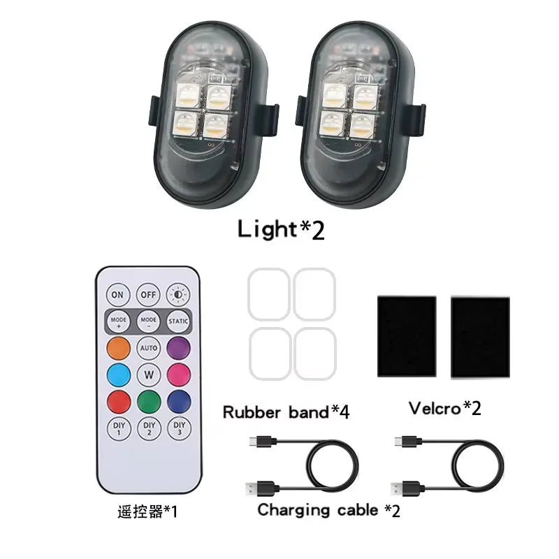 RGB LED Strobe Warning Light – USB Rechargeable Wireless Motorcycle & Drone Light