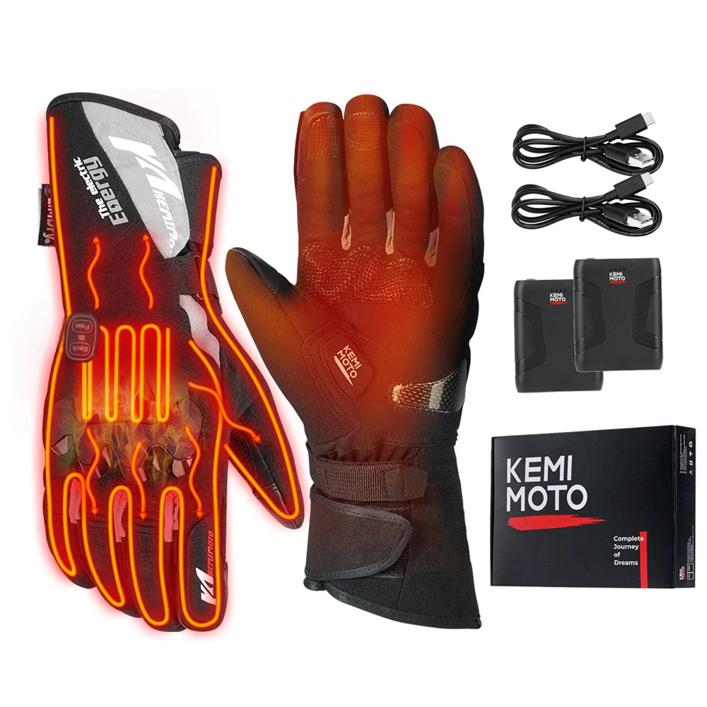 Rechargeable Heated Motorcycle Gloves – Waterproof Winter Riding Gloves with 3 Heat Settings